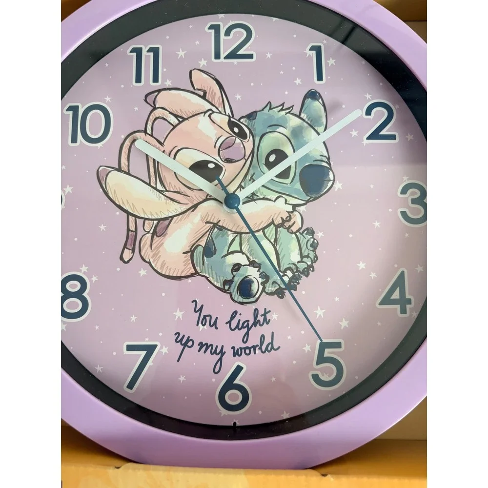Disney Stitch Wall Clock 10in Purple New New Angel You Light Up My World Analog